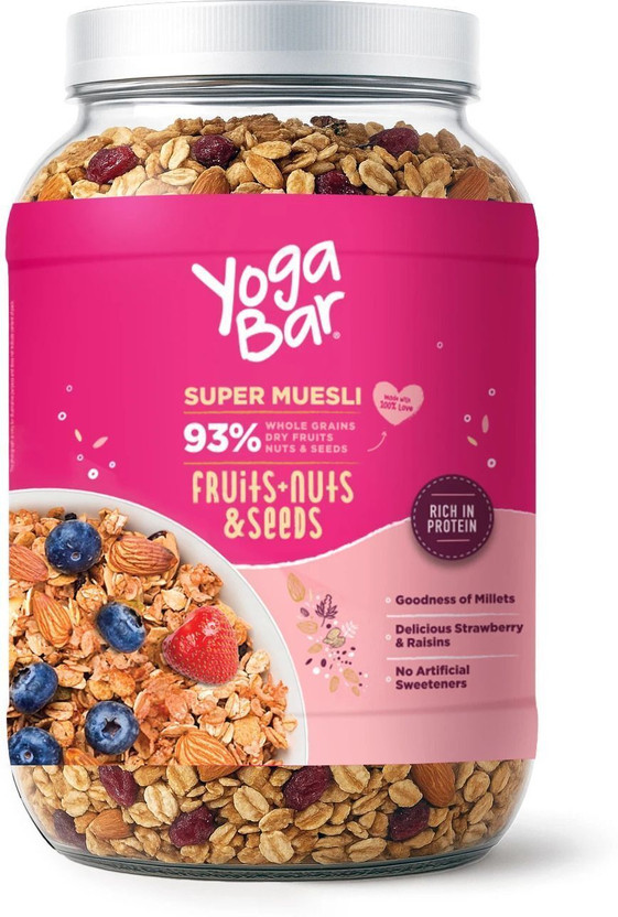 Yogabar Muesli 1kg Jar |Fruits Nuts&Seeds|Breakfast Cereal with High Protein|Saver Pack Jar(1 kg)