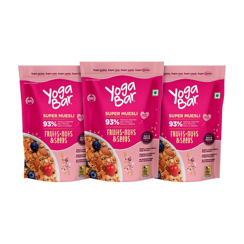 Yogabar by Yogabar Muesli 1.5kg Fruits Nuts&Seeds|Breakfast Cereal|High Protien|Saver Pack|500gx3 Pouch(3 x 0.5 kg)