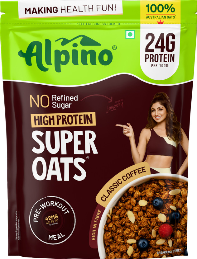 ALPINO High Protein Super Oats Classic Coffee 24% Protein, No Refined Sugar & Salt Pouch(1 kg)