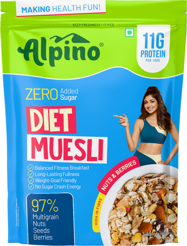 ALPINO 11g Protien Diet Muesli Nuts & Berries- Weight Management Breakfast | High Fibre Box(400 g)