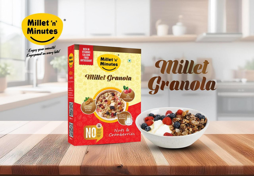 Millet Millet 'n' Minutes Millet Granola Nuts & Cranberries Protein Source, Crunchy Millets, Box(200 g) - Flipkart Deal