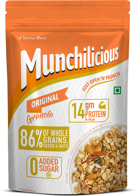 MUNCHILICIOUS Granola Original| High in Protein & Fiber| Ready To Eat Breakfast Cereal Box(400 g)
