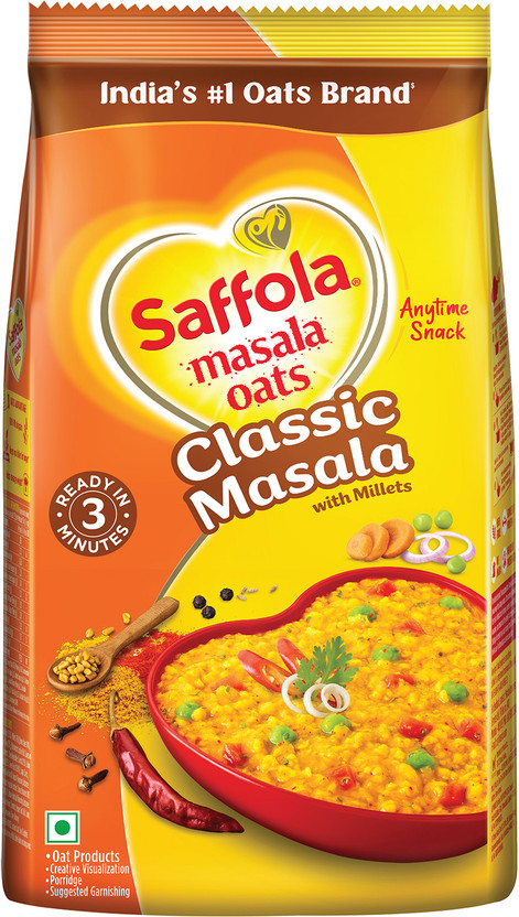 Saffola by Saffola Masala Oats, Classic Masala Anytime Snack Ready in 3 mins No added preservatives Pouch(750 g)