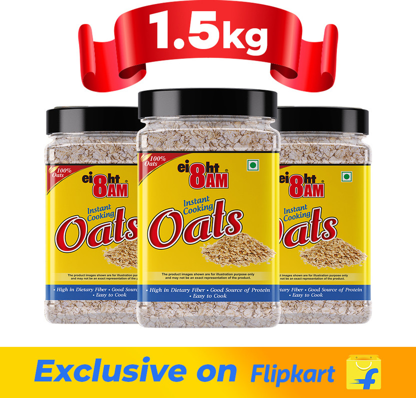 8AM Instant Plain Oats Healthy, Tasty & Nutritious Snack Jar(3 x 500 g)