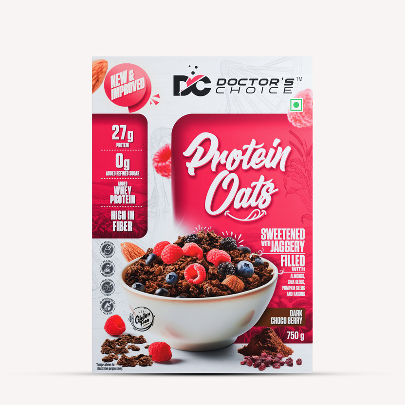 DOCTOR'S CHOICE Protein Oats, 27g Pure Protein, Jaggery Sweetened, No Additives & Refined Sugar. Box(750 g)