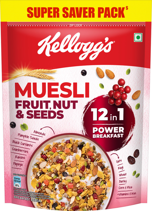 Kellogg's Muesli Fruit Nut & Seeds | 12 In 1 Power Breakfast | No Maida No Palm Oil Pouch(750 g)