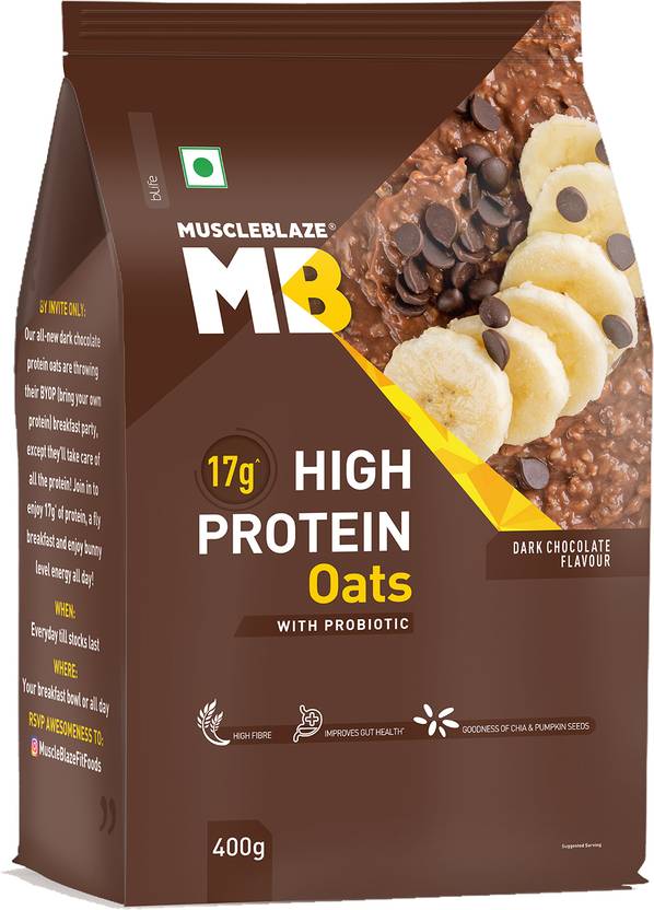 MUSCLEBLAZE High Protein Oats with Added Probiotic, Gluten Free, Dark