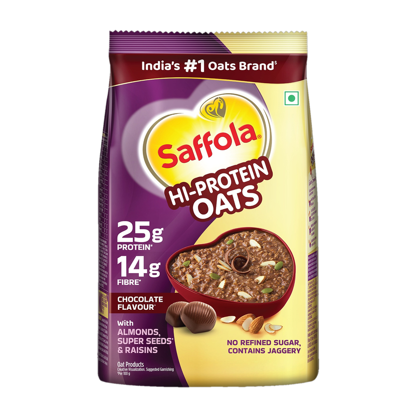 Saffola Hi-Protein Oats, 25g High Protein & 14g Fibre, with Almonds,Raisin & Super seeds Pouch(400 g)