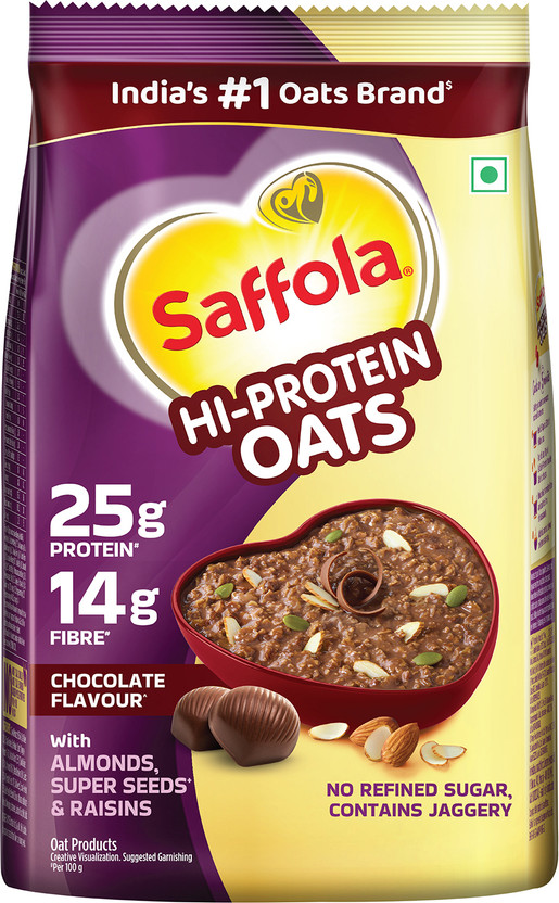 Saffola Hi-Protein Oats, 25g High Protein & 14g Fibre, with Almonds,Raisin & Super seeds Pouch(400 g)