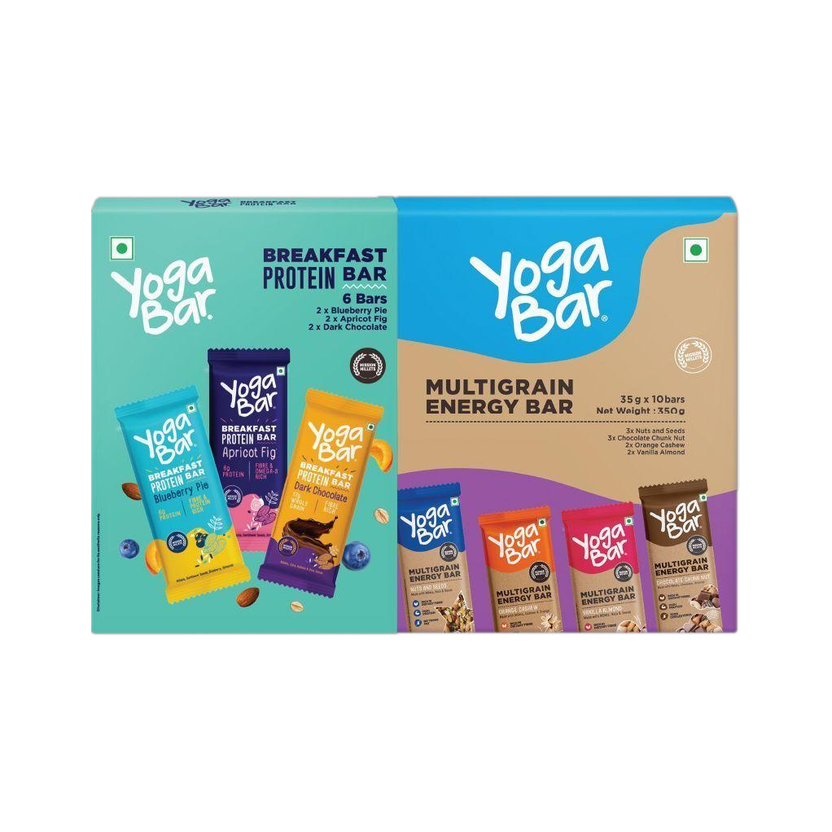 Yogabar by Yogabar Protein Bars Assorted Pack of 12, Energy Variety Pack + Breakfast Variety Pack Box(2 x 310 g)