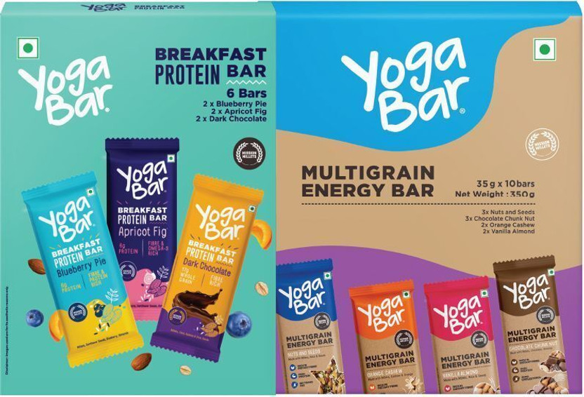 Yogabar by Yogabar Protein Bars Assorted Pack of 12, Energy Variety Pack + Breakfast Variety Pack Box(2 x 310 g)