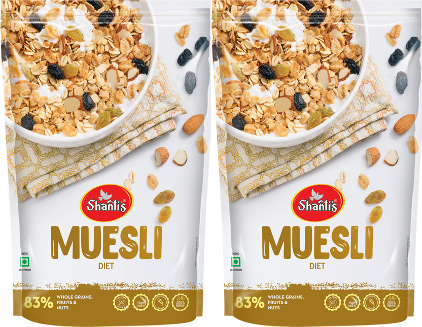 Flipkart shanti's Diet Muesli Low-Calorie Breakfast Cereal High Protein Fibre Whole Grain Muesli Pouch(2 x 0.5 kg) - Flipkart Deal