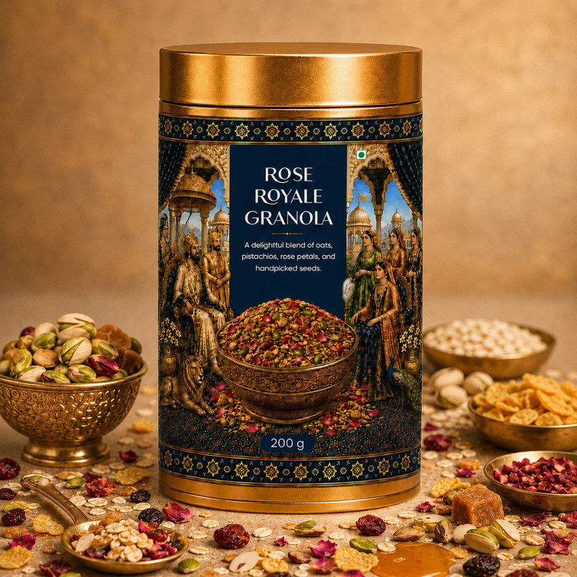 INDUSORIGIN INDUSORIGIN CO Rose Royale Granola with Oats Nuts Seeds & Rose Petals | Crunchy Cereal Jar(200 g) - Flipkart Deal