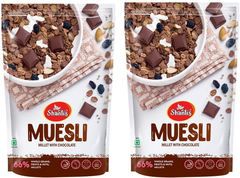 Flipkart shanti's Diet Muesli Chocolate Flavor Breakfast Cereals High Protein Fibre Gym Muesli Pouch(2 x 500 g) - Flipkart Deal