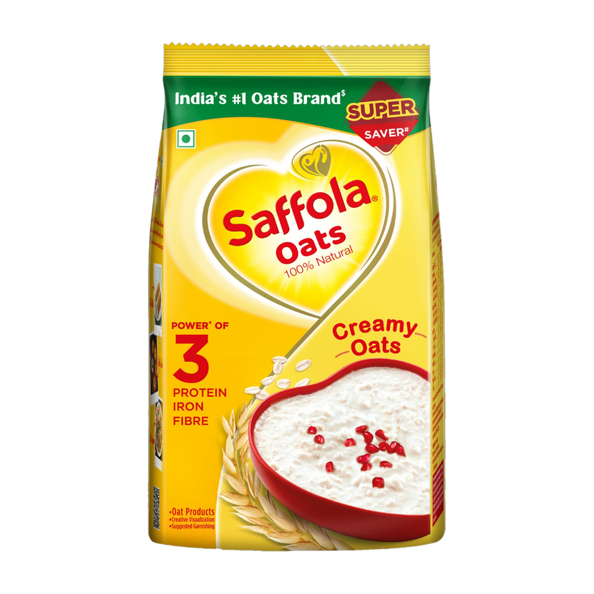 Saffola Oats, Instant Rolled Oats, Soft & Creamy Oats, Power of Protein, Iron & Fibre Pouch(400 g)