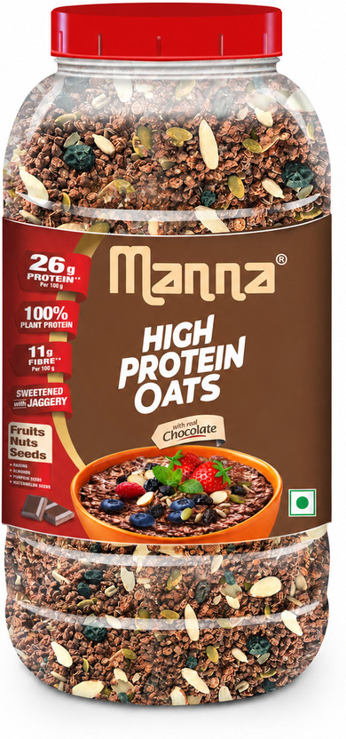 Manna High Protein Oats - 26g Protein & 11g Fibre | Real Chocolate | Nuts & Seeds Jar(1100 g)