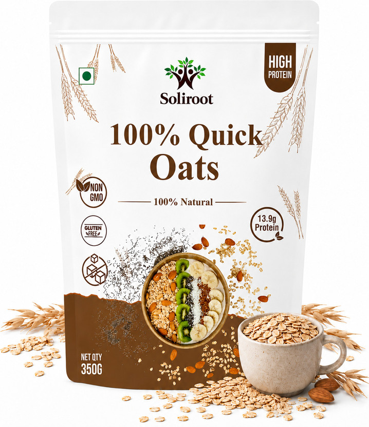 Soliroot Premium Protien Rich Quick Oats | High Fiber Healthy Breakfast Whole Grain Oats Pouch(350 g)