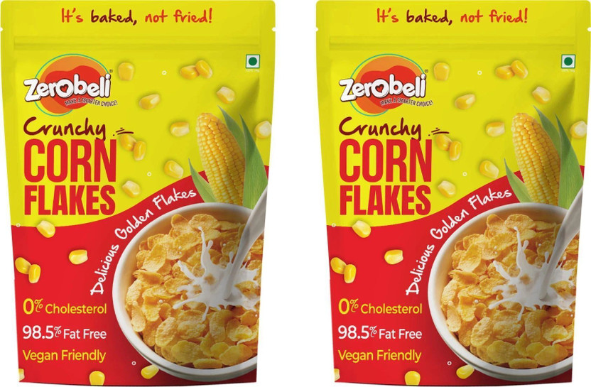 Zerobeli Delicious Low Fat Golden Corn Flakes | Fiber Rich Breakfast | Source of Protien Pouch(2 x 300 g)