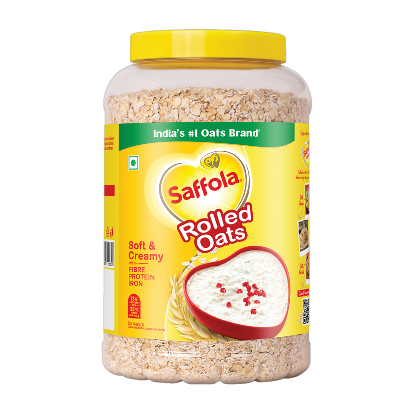 Saffola by Marico Rolled Oats Jar, High Protein (13g), High Fibre (10g) Jar(1 kg)