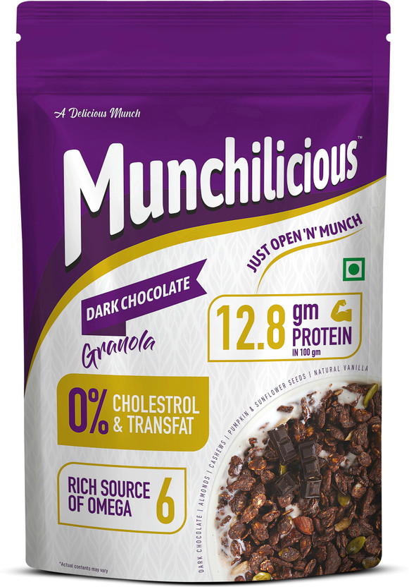 MUNCHILICIOUS Granola Dark Chocolate|High in Protein & Fiber|Breakfast Cereal Pouch Pouch(400 g)