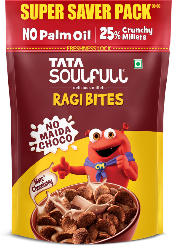 Tata Soulfull Ragi Bites No Maida Choco, 7 Grains, Rich in Calcium & Protein, Breakfast Cereal Pouch(1.2 kg)