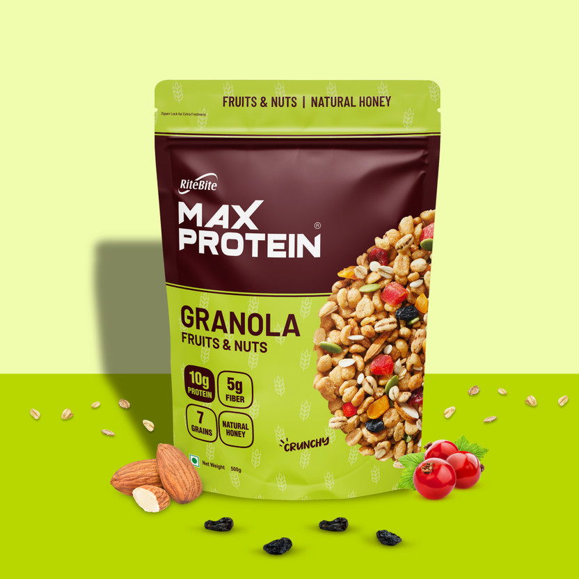 RiteBite Max Protein Granola Fruit & Nuts|10g Protein Rich Breakfast Cereals|5g Fiber Pouch(500 g)