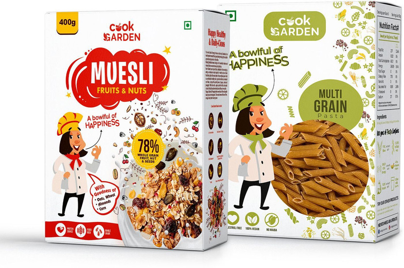 Cook Cook Garden Fruits & Nuts Muesli and Multigrain Pasta, Healthy Protein & Breakfast Cereal Box(2 x 350 g) - Flipkart Deal
