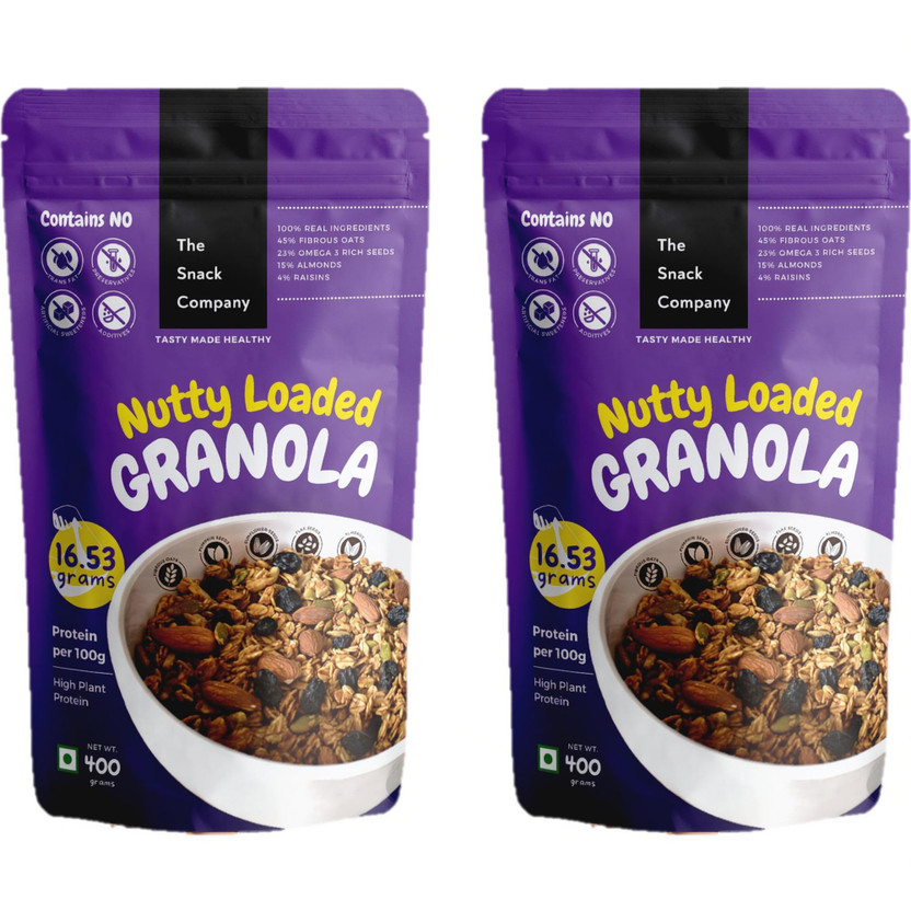 The Snack Company by The Snack Company Nutty Loaded Granola | 45% Oats | 42% Nuts, Seeds & Fruits Pouch(2 x 400 g)