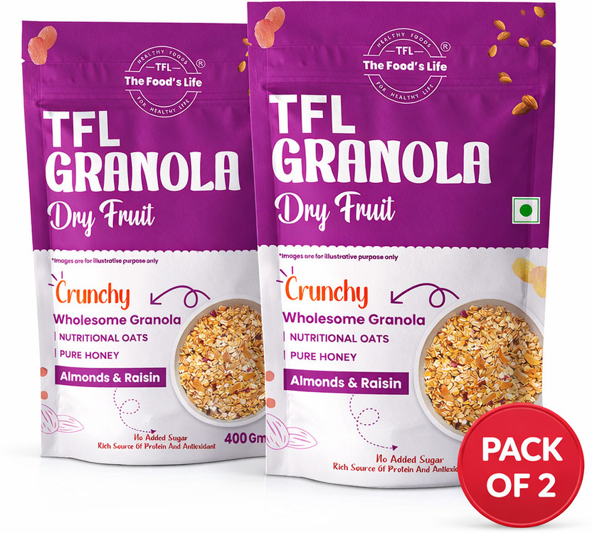 TFL(The Food's Life) Roasted Crunchy Dry Fruit Granola - High Fiber & Protein Breakfast Pouch(2 x 400 g)