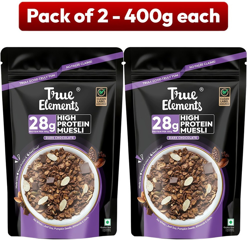 True Elements High Protein Muesli - Dark Chocolate Pouch(2 x 400 g)