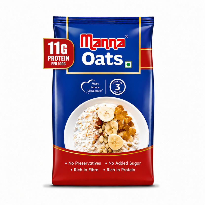 Manna Oats-High Protein & Fibre,Natural Wholegrain,Nutritious Instant Breakfast Cereal Pouch(900 g)