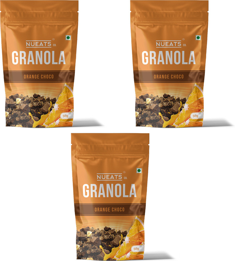 NUEATS CO. Orange Choco Granola High Protein Breakfast Cereal with Oats 50g Pack of 3 Pouch(3 x 50 g)