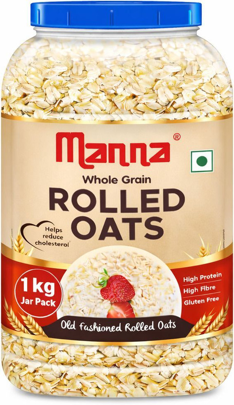 Manna Rolled Oats - 1kg| Gluten Free | High Protein & Fibre | 100% Whole Grain Plastic Bottle(1 kg)