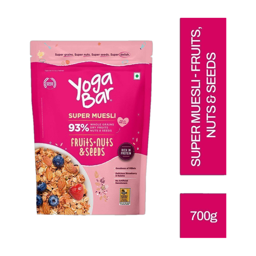 Yogabar Muesli 700g Fruits Nuts&Seeds, Wholegrain Breakfast Cereal with High Fibre Pouch(700 g)