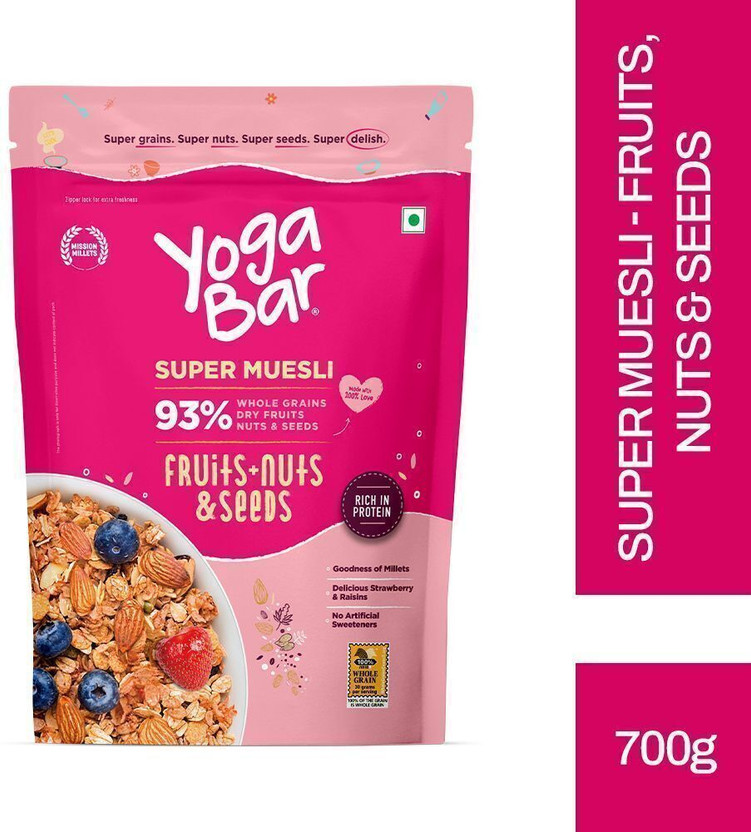 Yogabar Muesli 700g Fruits Nuts&Seeds, Wholegrain Breakfast Cereal with High Fibre Pouch(700 g)