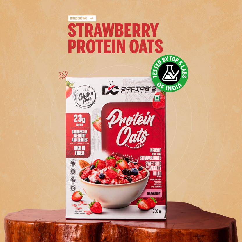 DOCTOR'S CHOICE Strawberry High Protein Oats (23g Protein), High-fiber cereal with raisins Box(750 g)