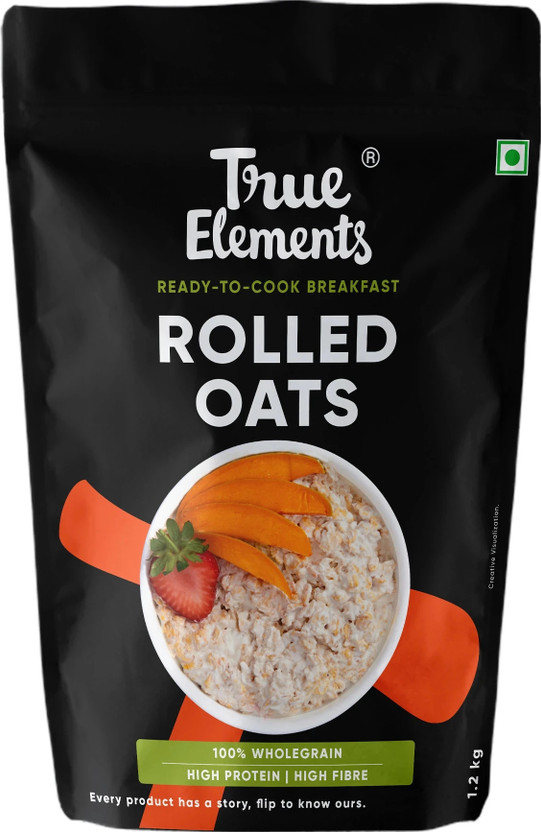 True Elements Rolled Oats, Wholegrain Breakfast, High Protein and Fibre for Weight Loss Plastic Bottle(1.2 kg)