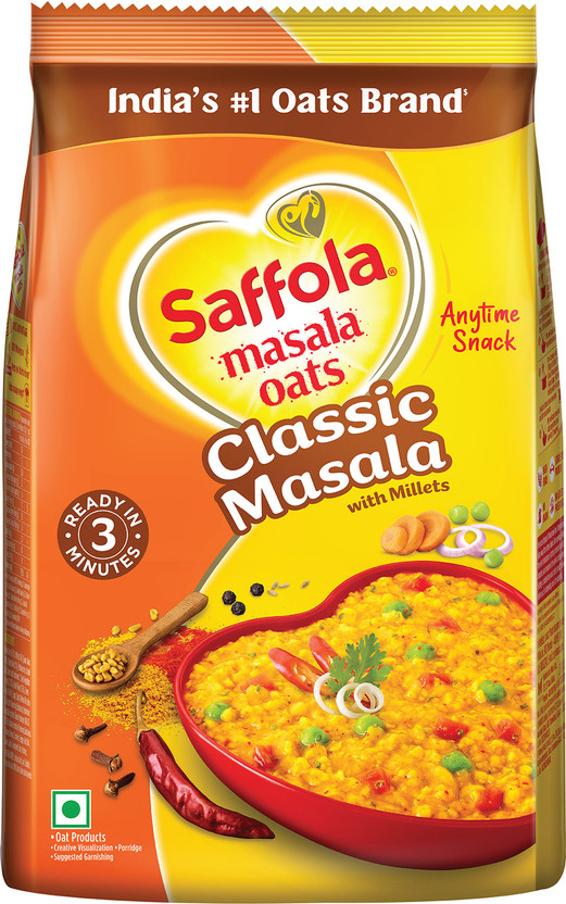 Saffola Masala Oats, Classic Masala Anytime Snack Ready in 3 mins No added preservatives Pouch(1 kg)