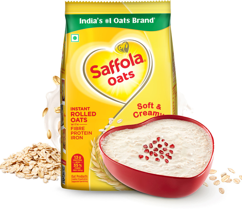 Saffola Oats, Instant Rolled Oats, Soft & Creamy Oats, Power of Protein, Iron & Fibre Pouch(200 g)