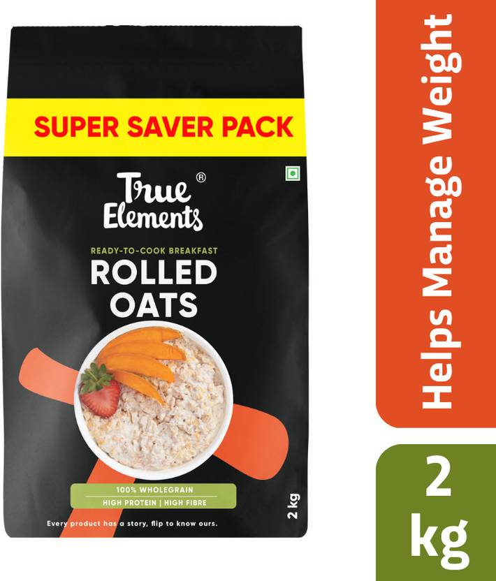 True Elements Rolled Oats, Wholegrain Breakfast, High Protein and Fibre