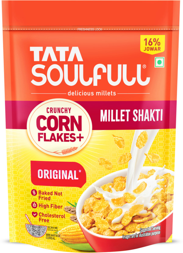 Tata Soulfull Corn Flakes+,Original,Crunchy Corn & Millets,Baked Not Fried,High Fiber Pouch(475 g)