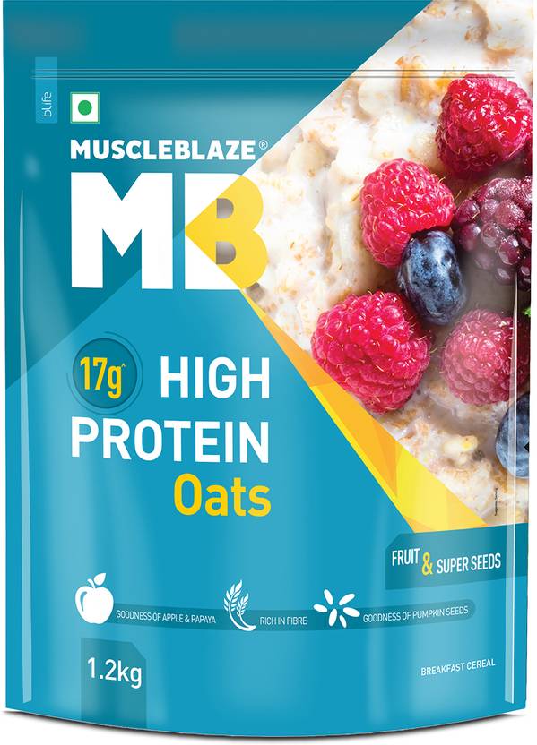MUSCLEBLAZE High Protein Oats, 17 g Protein, Breakfast Cereals, Fruit & Superseeds Pouch Price