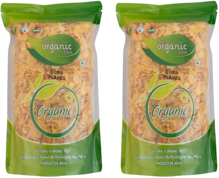 Pearl Organic Fresh by . Crunchy & Fresh Breakfast Cereal Healthy Low-Fat Cornflakes Ready-to-Eat Pouch(2 x 250 g)