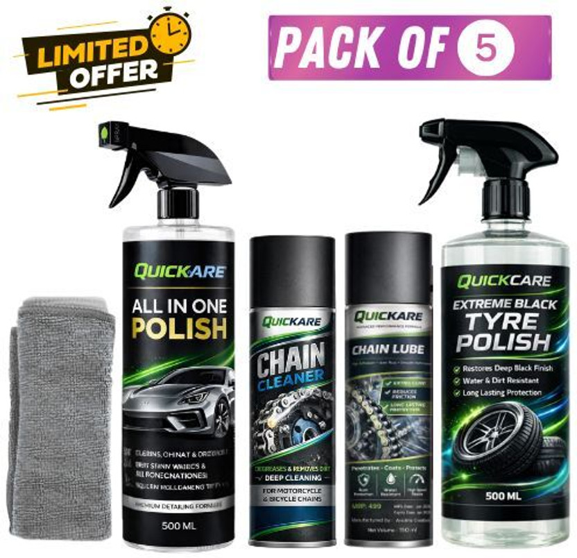 Quickare Multi Purpose Vehicle Cleaning Kit Polish, Shine Maintenance Set Combo