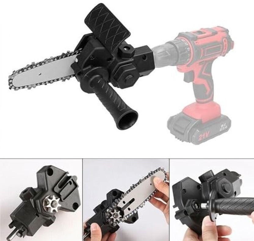 Greva Electric Drill Convert to Chainsaw Attachment Accessory Woodworking Cutting Tool Pruning Chainsaw Power Chain Saws Corded Chainsaw(Without Battery)