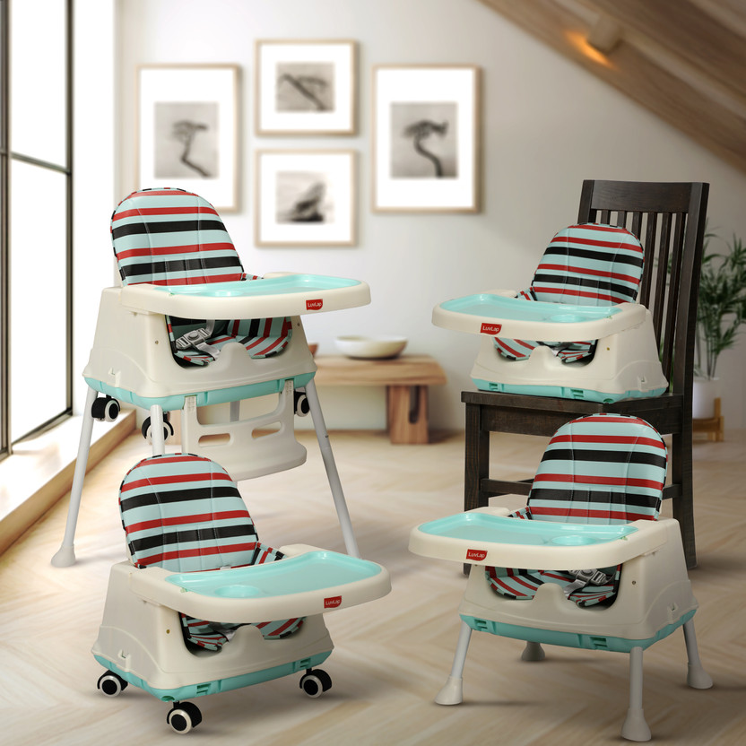 LuvLap High Chair with Wheels, 3 Height Adjustments, Cushion for Comfort(Blue)