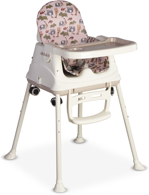LuvLap High Chair with Wheels, 3 Height Adjustments, Cushion for Comfort(Pink)