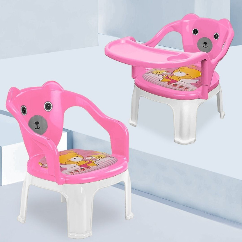 TONY STARK Strong & Durable Plastic Portable Baby Chair with Tray for Kids,Upto 30Kgs(Pink)