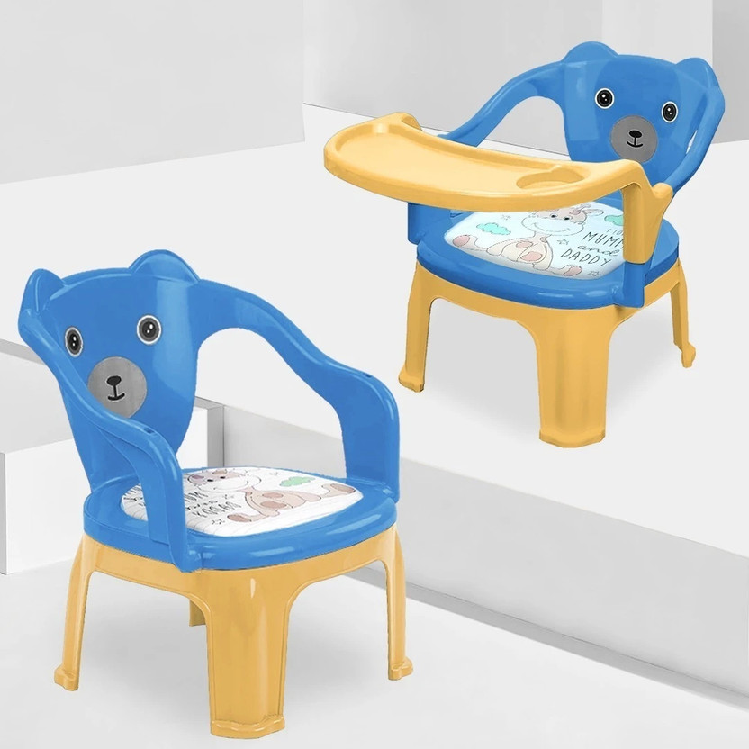 TONY STARK Baby Chair with Tray Strong & Durable Plastic Portable Chair for Kids,Upto 35Kgs(Yellow & Blue)