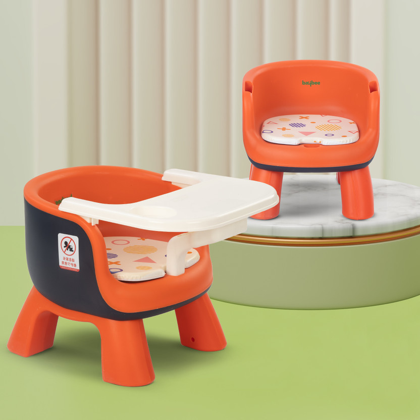 baybee Baby Booster Seat Chair for Baby Feeding & Dining Sitting Chair Table for Kids(Removable Cushion Pad & Food Tray Chair for Kids 6 Months to 3 Years (Orange))
